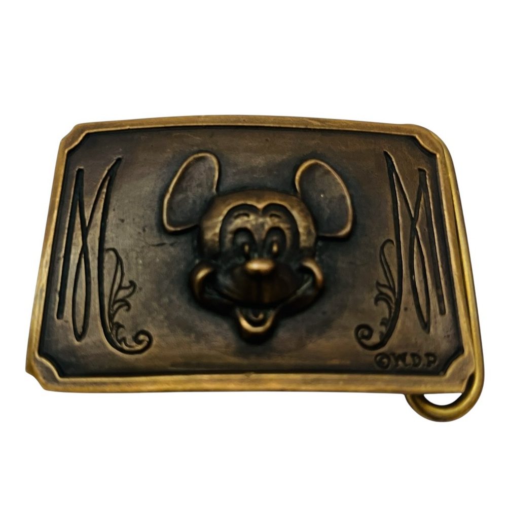 Vtg Walt Disney Productions Mickey Mouse Brass Belt Buckle